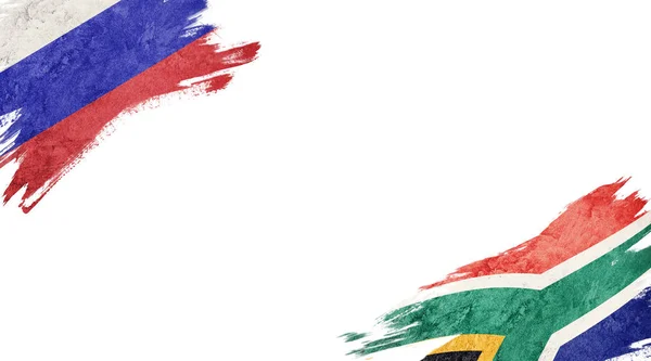 Bandeiras da Rússia e África do Sul em pano de fundo branco — Fotografia de Stock